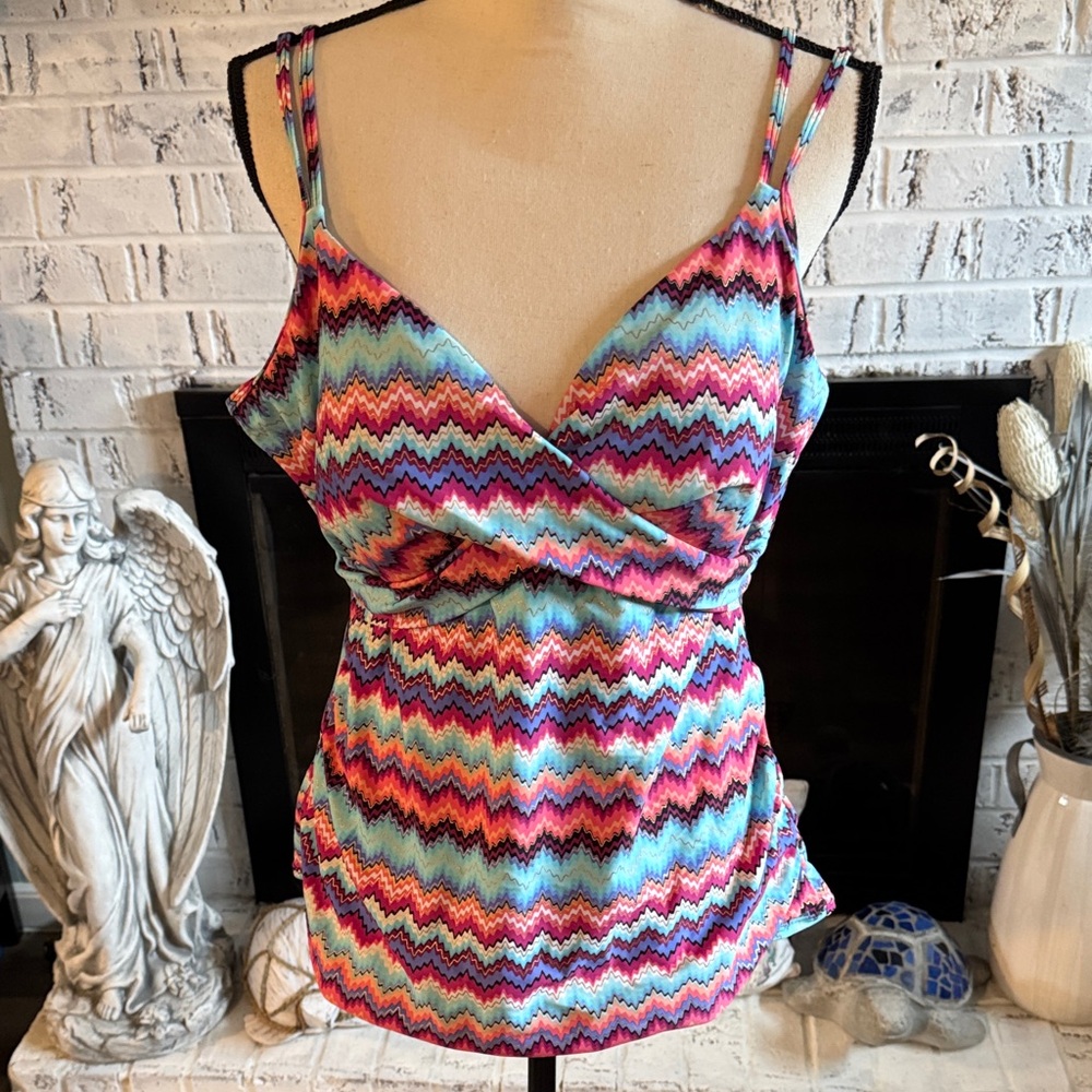 croft & barrow Chevron Swim tankini top in Pink, Blue & Turquoise